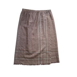 Purple Vintage Wool Plaid Wrap Midi Skirt 16